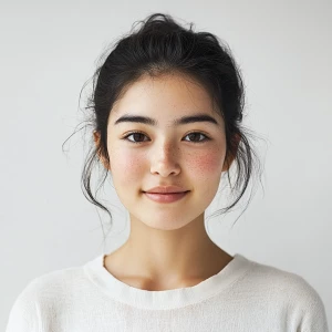 Portrait of a youthful woman exuding joy with a clear, makeup-fr...