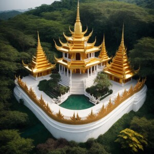 Strictly Buddhist Theravada thailand style temple, surrounded by...