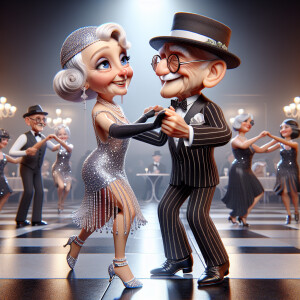 3d whimsical full body view, realistic illustration of a elderly...