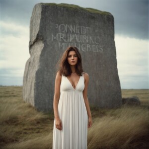 Realistic faded color film photograph from 1971 of a stunningly...