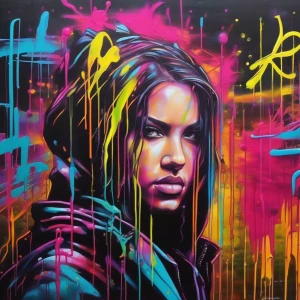urban ruins. Neon Zefesque Graffiti in vivid fresh dripping, neo...