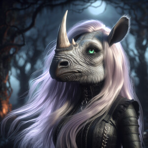 intricately detailed photo quality anthropomorphic rhinoceros wo...