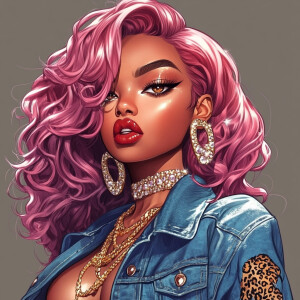 A bold chibi style glossy polished illustration of an Afro-Ameri...