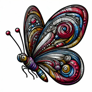 1200 dpi line art of a comical whimsical butterfly