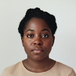 Create a portrait of an African American woman, aged 34, with a...