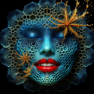 Create an image featuring a three-dimensional, azure colour, glo...