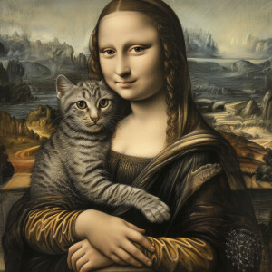 The Mona Lisa holding a cat