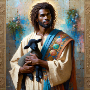 Oil painting of an African-American man resembling Jesus Christ,...