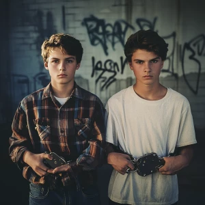 Two white male teens handcuffed