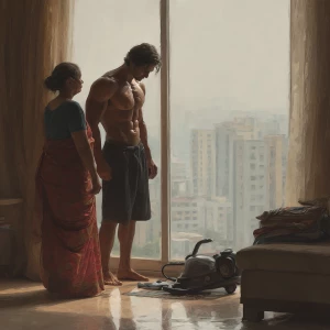 Hyperrealism digital painting ,a indian muscular beefy sweaty...