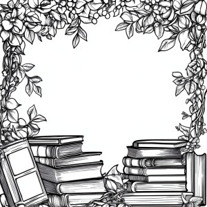 Design a coloring book-style border featuring an assortment of b...