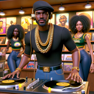 3D image of a Handsome  African American DJ from the 90’s. He we...