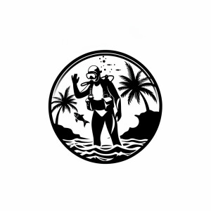 A logo for a dive center stamp, dive venter name is emperor dive...