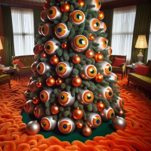 1950s vintage Christmas. Blown glass ornaments on the tree that...