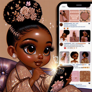A digital art Pixar style chibi African Nubian girl with large,...