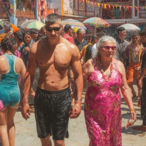 Photo realism, painting,a muscular beefy kashmiri son in law wal...