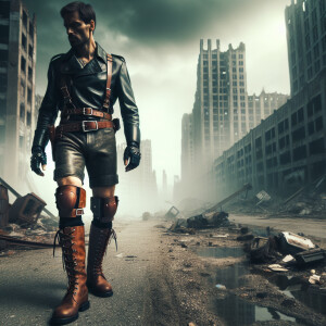 Male wearing leather boots, gloves, and chaps