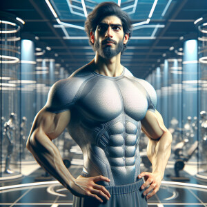 Create a 3D Ultrahigh hyper realistic picture of a toned guy sta...