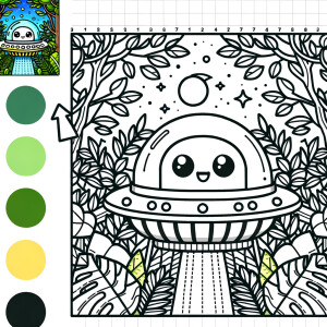 White background with a round ufo graphic design alien ufo