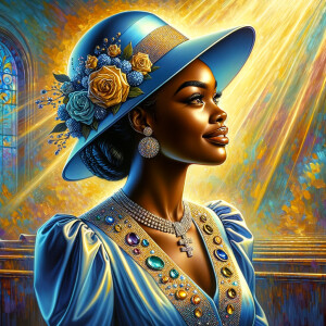 A spiritually enriching illustration portrays an African America...