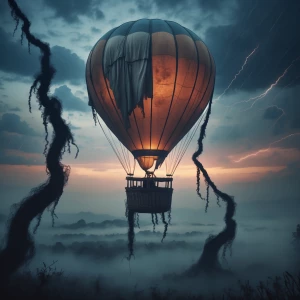 "Envision a haunting hot air balloon adrift in a stormy twilight...