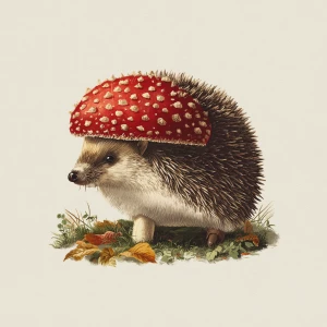 Commercial vintage hedgehog mushroom illustration, classic art s...