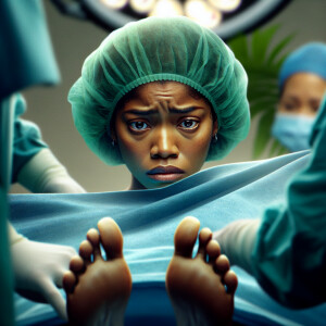 A photo depicting a concerned Dominican woman being hurried to s...