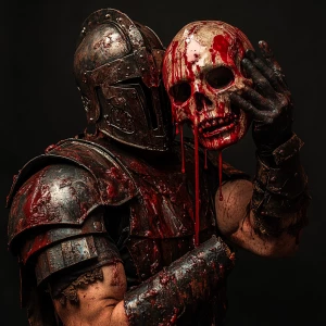 Sinister spartan  is holding a life size skullb doll head that's...