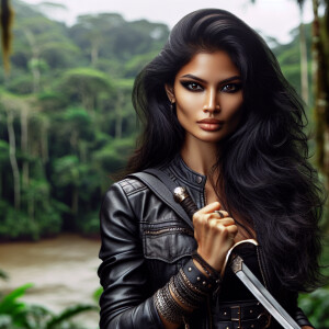 Powerful female warrior, strong but beautiful, engaging eyes, th...