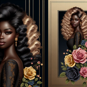 Create a vertical 3-D portrait of a light-skinned African-Americ...