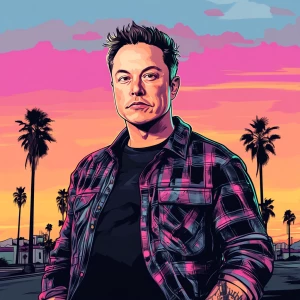 Elon Musk in GTA art style — — in the style of a Grand Theft Au...