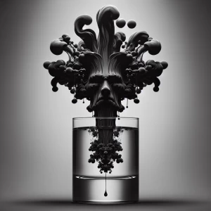 Create a black and white image of black ink being dropped into a...