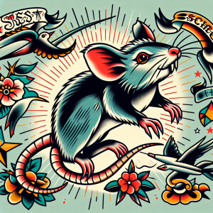 Flying rat fink in an  old school tattoo style