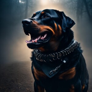 create a hyperrealistic finely-detailed Rottweiler/cyborg morph,...