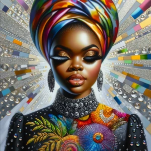 Create an image of an african american curvy woman, with promine...