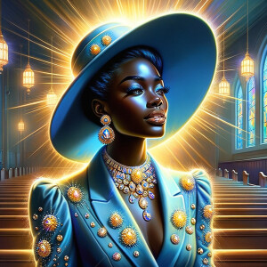 A spiritually enriching illustration portrays an African America...