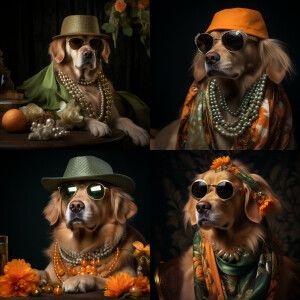 Midjourney  highend portrait of a cool golden retriever, high fa...
