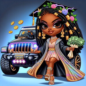 Compose a illustration of a glamorous melanin-rich African Ameri...