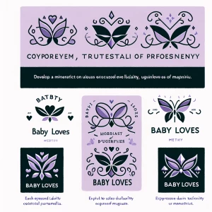 Please design three versions of the phrase "Baby Loves" using di...