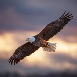 Eagle flying before the dawn breaks