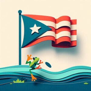 Puerto Rican flag and frog