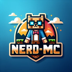 minecraft logo with name NERD-MC elements from minecraft items a...