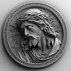 Design a high-contrast grayscale 3d bas relief of jesus is king,...