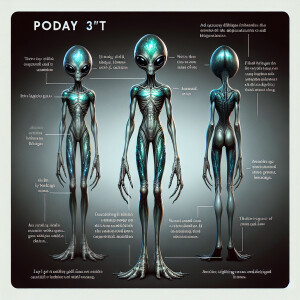 An alien with a slender, elongated body standing about 7 feet ta...