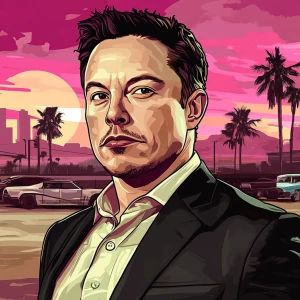 Elon Musk in GTA art style — — in the style of a Grand Theft Au...