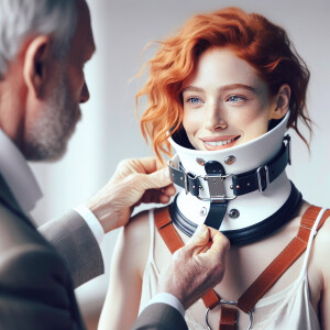 Photorealistic image. Beautiful ginger haired female, fair skin,...