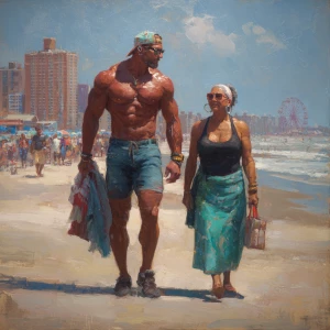 hyperRealism painting.a muscular sweaty american employer man wa...