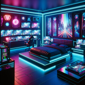 Cyberpunk bedroom ultra modern