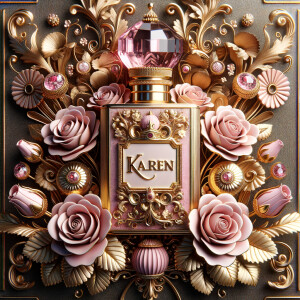 Craft an image of an ornate perfume bottle, with a luxurious des...