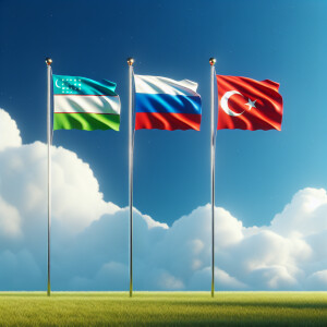 Real Uzbekistan, Russia Turkey flags standing together